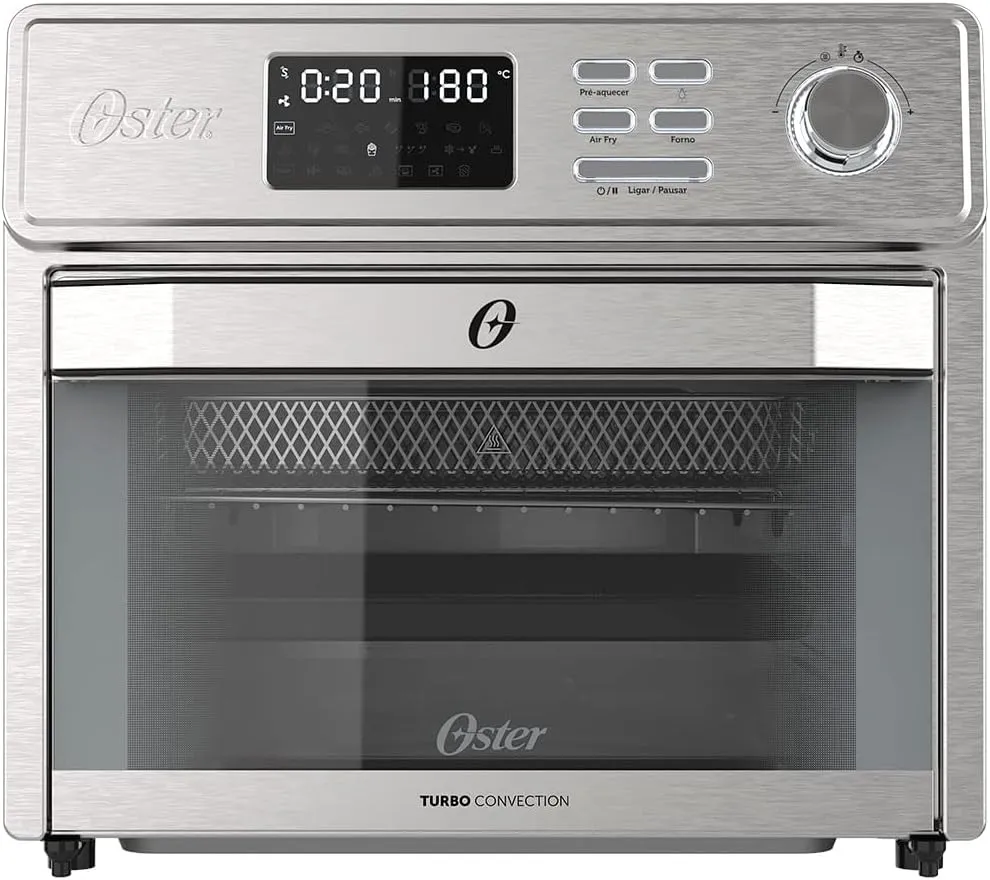 Forno Elétrico Oster OFOR250 25L Multifunções 10 em 1 em aço inoxidável - Visão frontal.